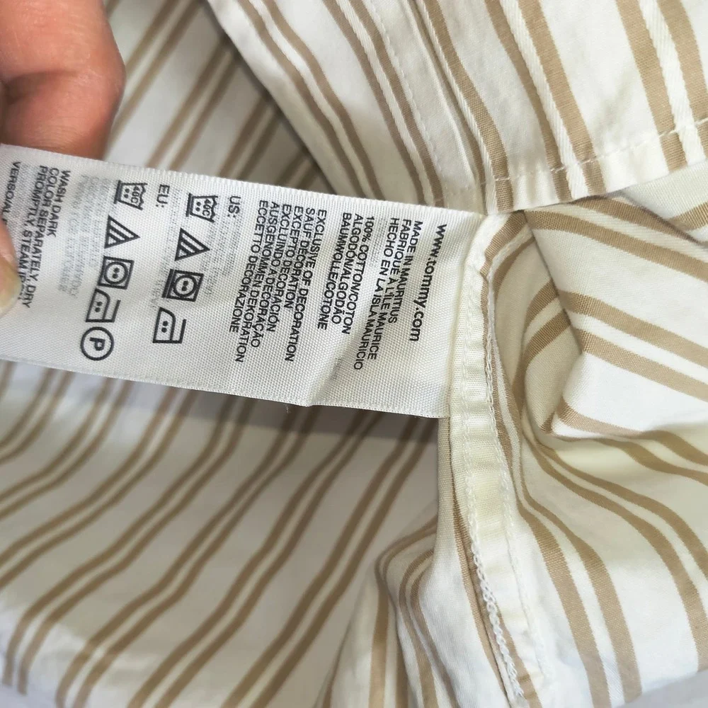 Tommy Hilfiger Mens XL Tan Stripe Button‎ Down Shirt 80s Two Ply Cotton